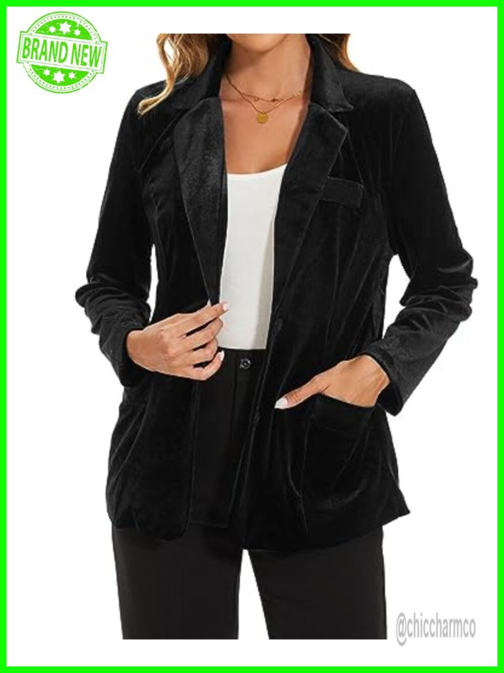 Velvet Blazer Fully Lined Long Sleeve Notch Collar Two Button Work Office